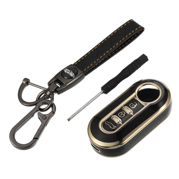Unique Bargains Car Smart Key Fob Case Kit Compatible for Fiat 500 TPU Black Keyless Entry Remote Cover with Key Chain