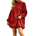 thumbnail image 3 of Yeaiivve Womens Oversized Sweatshirts Dress Adjustable Drawstring Balloon Hem Tunic Sweatshirt Fashion Casual Long Sleeve Pullover Tops with Pockets Red,XL, 3 of 9