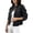 Black, variant on Women's Cropped Denim Jacket Stand Collar Military Epaulets Double Breasted Casual Outerwear
