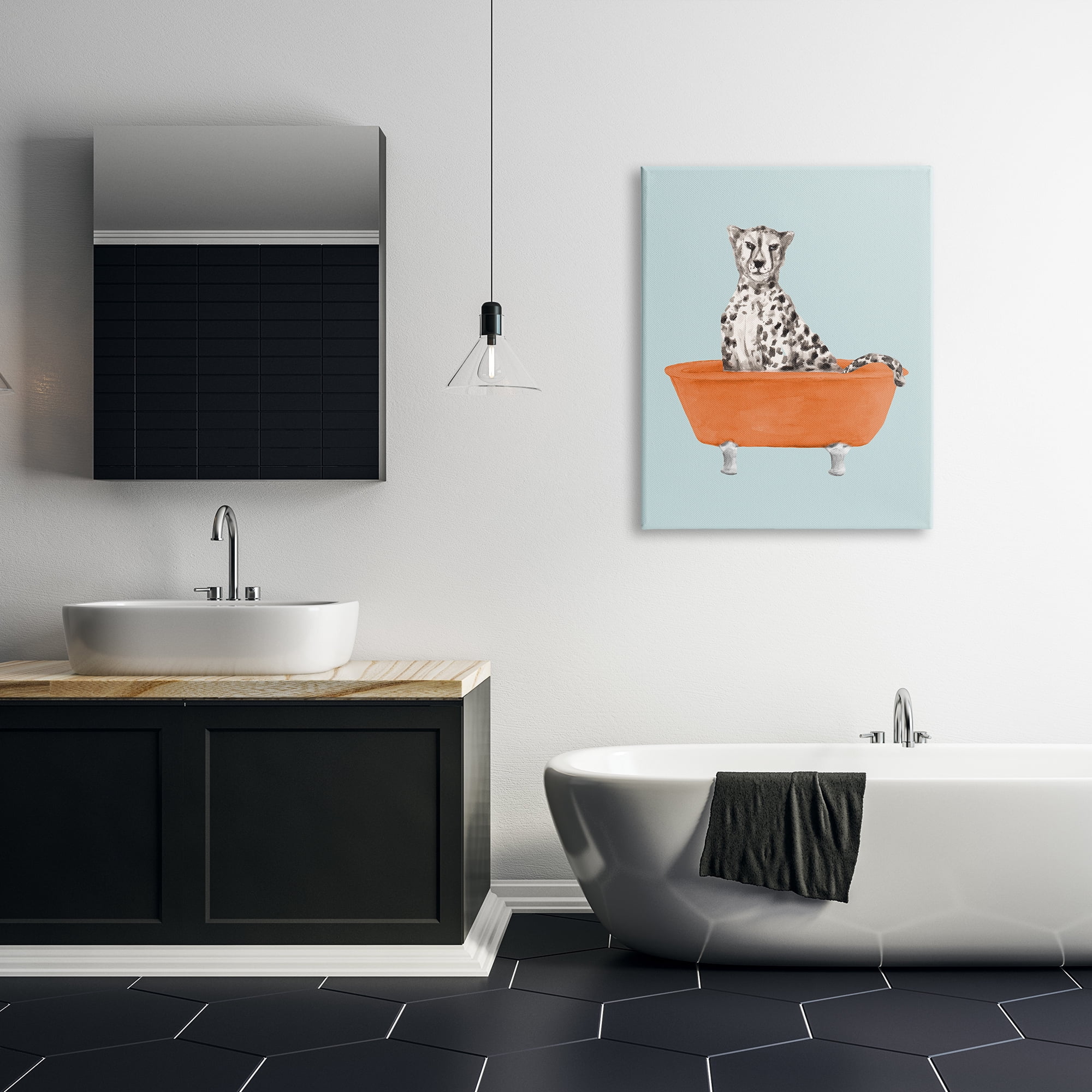 Stupell Industries Turquoise Cheetah in Tub Animals & Insects Painting Gallery Wrapped Canvas Print Wall Art, 30 x 40