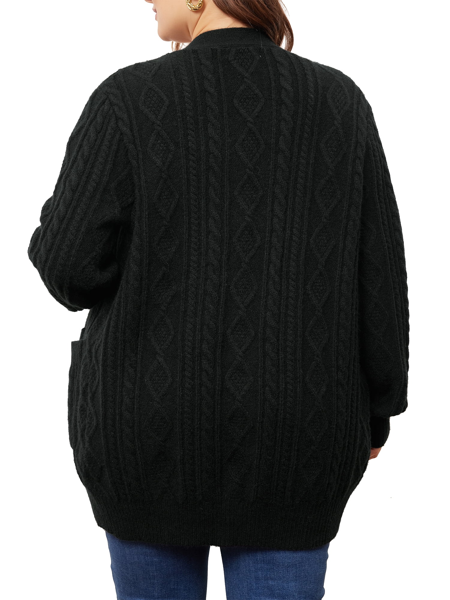 DARING DIVA Women's Plus Lightweight Long Sleeve Open Front Sweater 1X Black