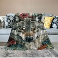 thumbnail image 2 of FUMJ  Wolf with Flowers Blanket 350gsm Super Soft Plush Wolf Blanket for Bed Sofa Throw Blanket for Women Men and Kids, 2 of 6