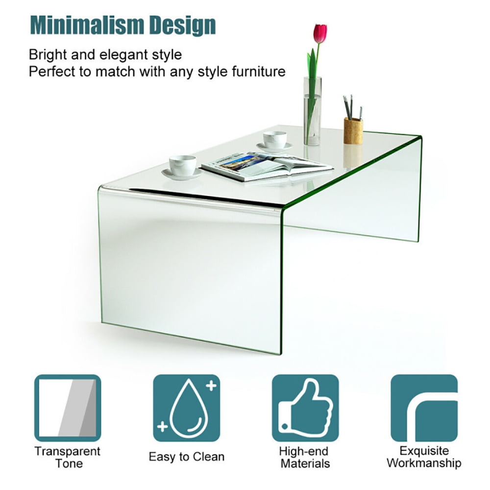 Finihen Tempered Glass Coffee Table, Oval Coffee Table, 42 x 19.7 Inch Clear Tempered Glass Coffee Table with Rounded Edges, for Living Room, Reception Room, Transparent