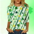 thumbnail image 2 of Womens St Patricks Day Tops Clover Graphic T Shirt 3/4 Sleeve Round Neck Tees Casual Green Irish Blouses St Pattys Shirts Women, 2 of 6