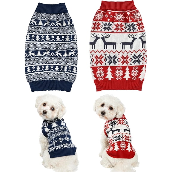 2PCS Dog Christmas Sweater, Soft Warm Pet Clothes Coat for Small Medium Large Dogs and Cats Boy Girl, Fall Cozy Holiday Turtleneck Knitting Collar Pullover Pup Outfit Costume for New Year