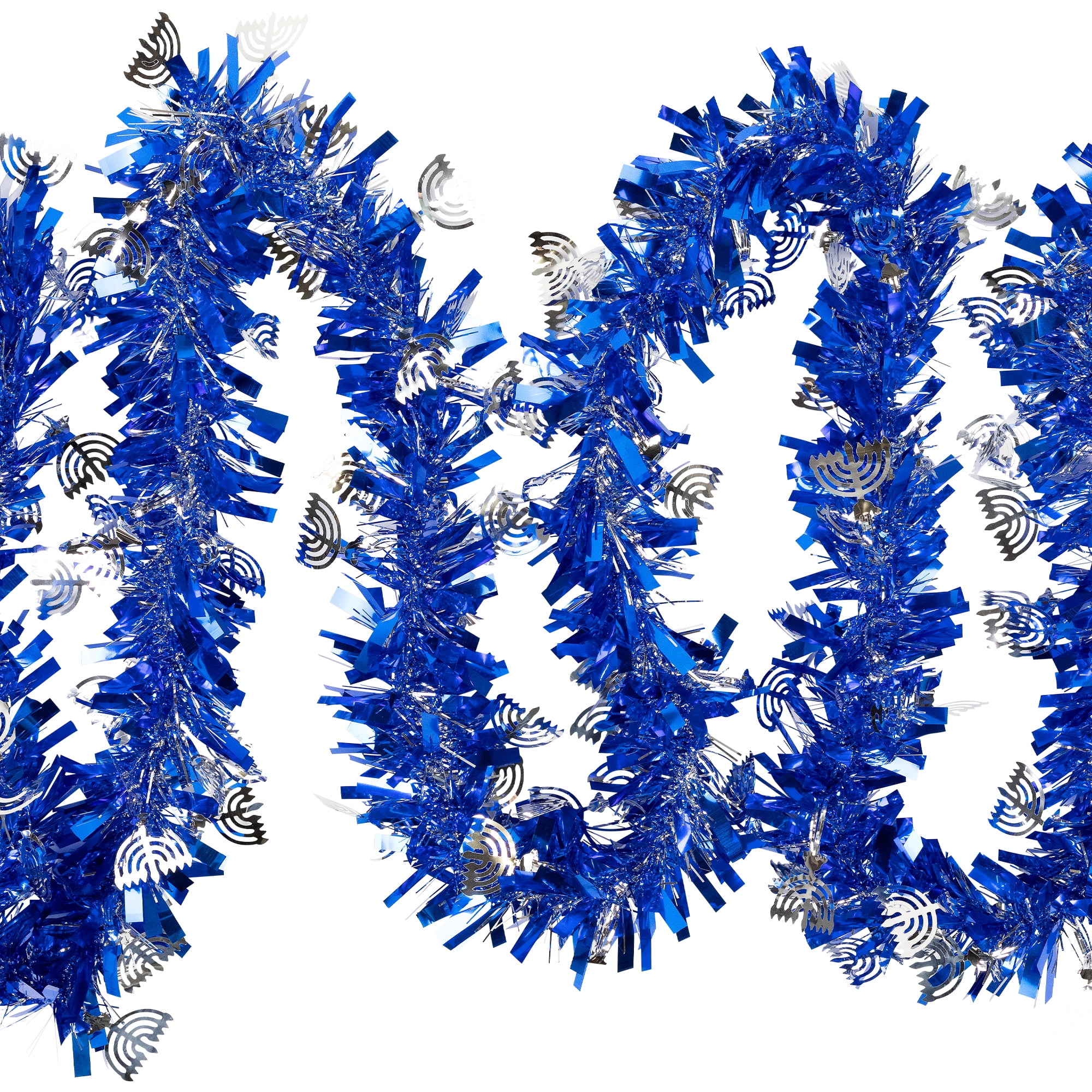 Star of David Hanukkah Tinsel Garland - 50' x 3.5" - Blue & Silver - Unlit