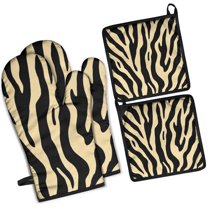 Zebra Pattern Kitchen Oven Mitt and Pot Holder Sets 4 Pcs for Baking, Cooking and Grilling, Heat Resistant Up To 392 °F