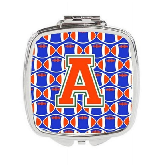 Carolines Treasures  Letter A Football Green - Blue & Orange Compact Mirror