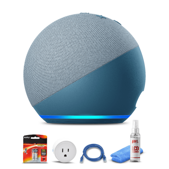 Echo Dot (4th Gen) Smart Speaker with Alexa - Twilight Blue + WiFi Smart Plug + Ethernet Cable + 2x AAA Batteries + LCD Cleaner