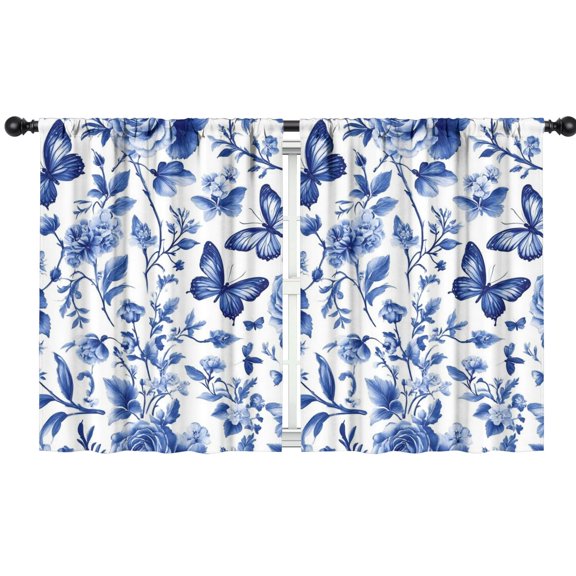 Blackout Kids Curtains,Blue Roses and Butterflies Pattern Childrens Insulated Curtains Set Of 2,Bedroom Essentials,Toddler Room Decor 42x54in(106x137cm)