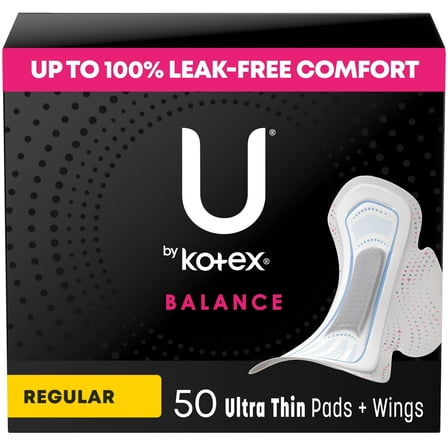 Uby Kotex Balance Ultra Thin Pads with Wings, Regular Absorbency, 50 Count