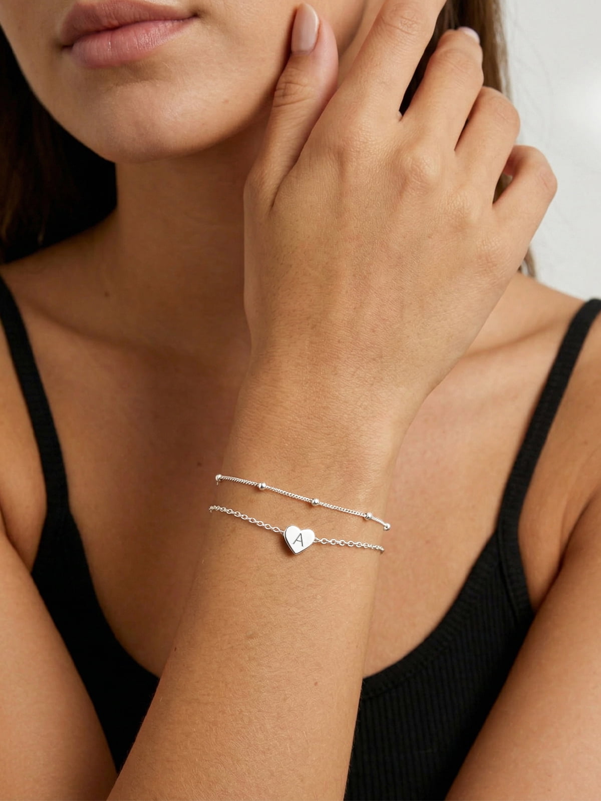 Silvora Initial Heart Bracelet for Women 925 Sterling Silver Chain Bracelets Charms Bracelets Birthday Anniversary Jewelry Gift for Daughter Girlfriend - Letter A