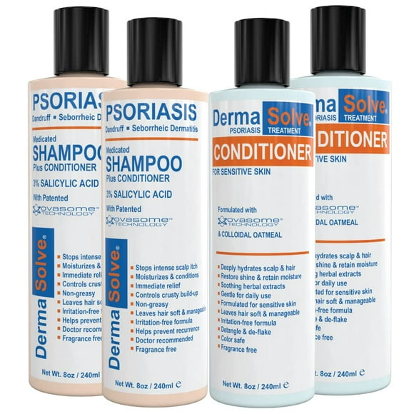 Scalp Psoriasis & Dandruff Shampoo and Conditioner by DermaSolve | Seborrheic Dermatitis Shampoo & Conditioner - Naturally Heals Itchy Flakey Inflamed Skin and Provides Soothing Moisturizing Relief