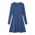 thumbnail image 6 of NominalSnug Womens Ribbed Knit Nightgown V Neck Long Sleeve Button Front A Line Mini Sleep Dress Loungewear, 6 of 8