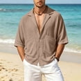 thumbnail image 6 of Lenpel Men's Button down Shirts Half Sleeve Deep V Neck Notched Collared Beach Vacation Shirts Casual Summer Tops with Pockets, 6 of 7