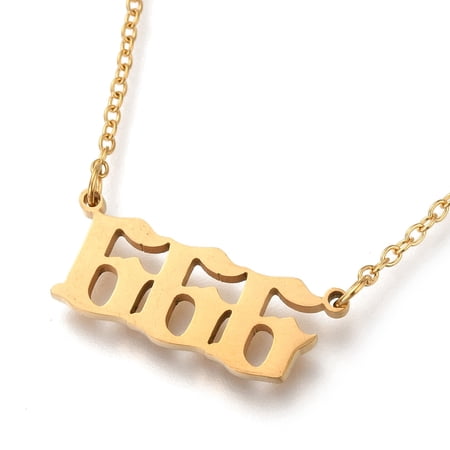 Stainless Steel Pendant Necklaces with Cable Chains Number Golden Num.6 17.51 inch(44.5cm) Number 6: 2.46x0.98x0.15cm