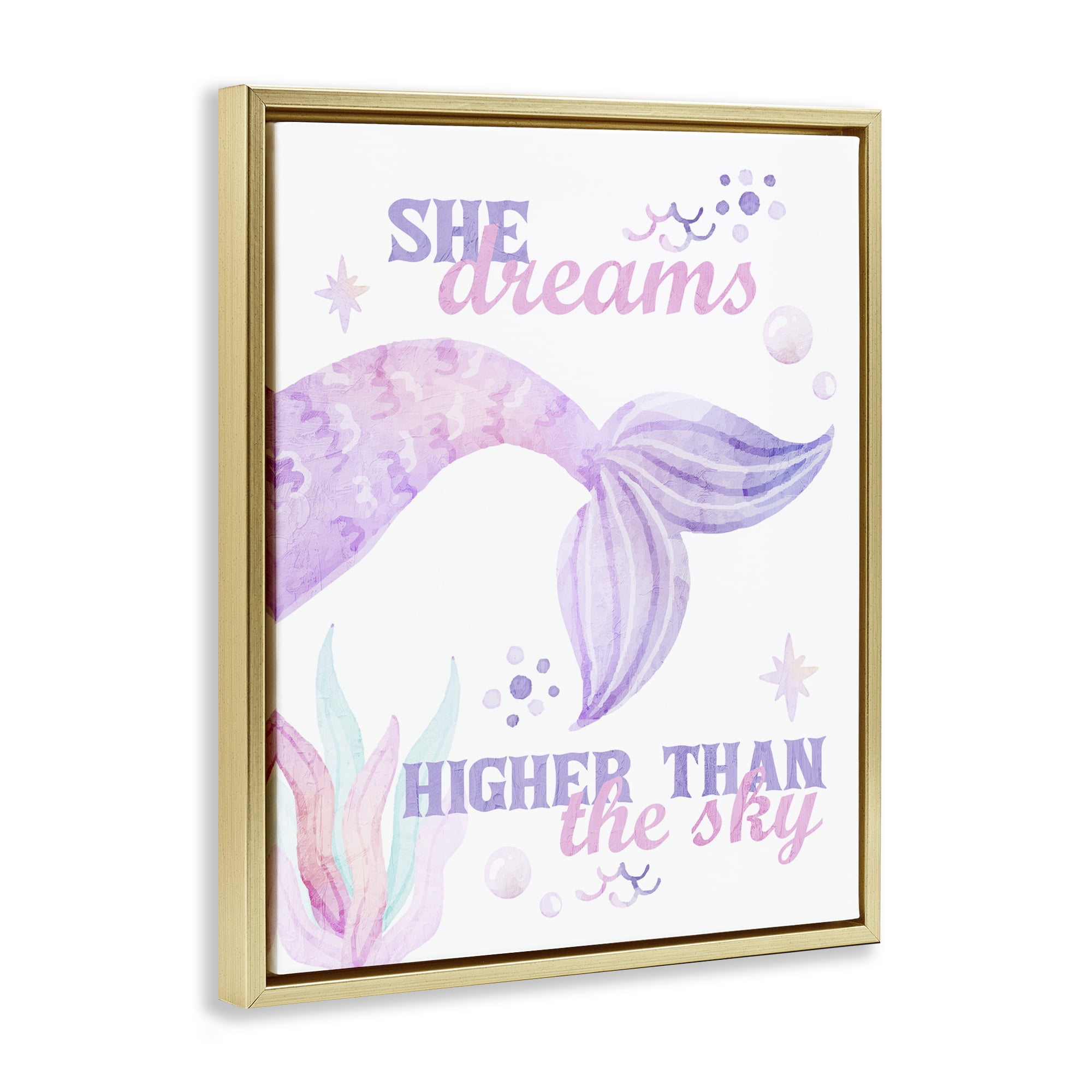 She Dreams Higher Than The Sky Gold Framed Floater Canvas Wall Art, design by Kim Allen