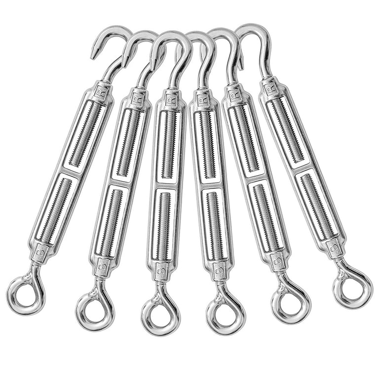 6PCS M8 Hook & Eye Turnbuckle 304 Stainless Steel Turnbuckle Wire Rope  Tension Heavy Duty Turnbuckles for Cable Railing Wire Rope Hardware Kit (M8,  Hook & Eye) 