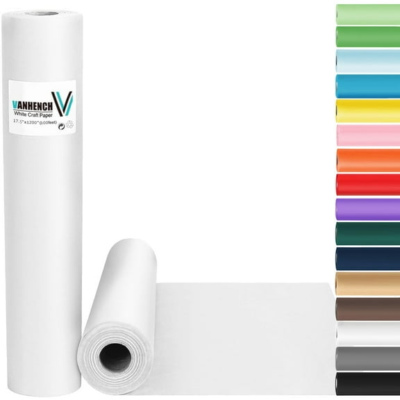 Vanhench White Wrapping Paper AIF9 17.5"x1200"(100'), White Easel Painting Drawing Paper Roll Kids Art Supplies, Chart Poster Bulletin Board, Floor Covering Arts Crafts Gift Wrap 80GSM 55LB