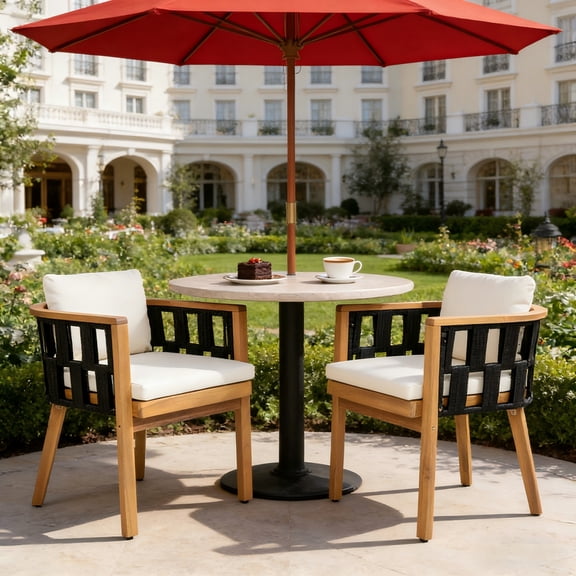 Christopher Knight Home Acacia Wood Outdoor Dining Chairs Set of 2, Teak Finish with Cream Cushion & Black Rope