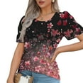 thumbnail image 6 of Spring Tops for Women Viikei Womens Tops Dressy Blouse,Tops for Women 2025,Ladies' Casual Short Sleeved Loose Round Neck Floral Print Top Multicolor XXL, 6 of 7