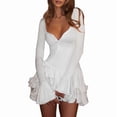 thumbnail image 3 of Women'S Long Sleeve Wedding Guest Dresses Sexy Deep V Neck Flare Ruffle Bodycon Dress White L, 3 of 8