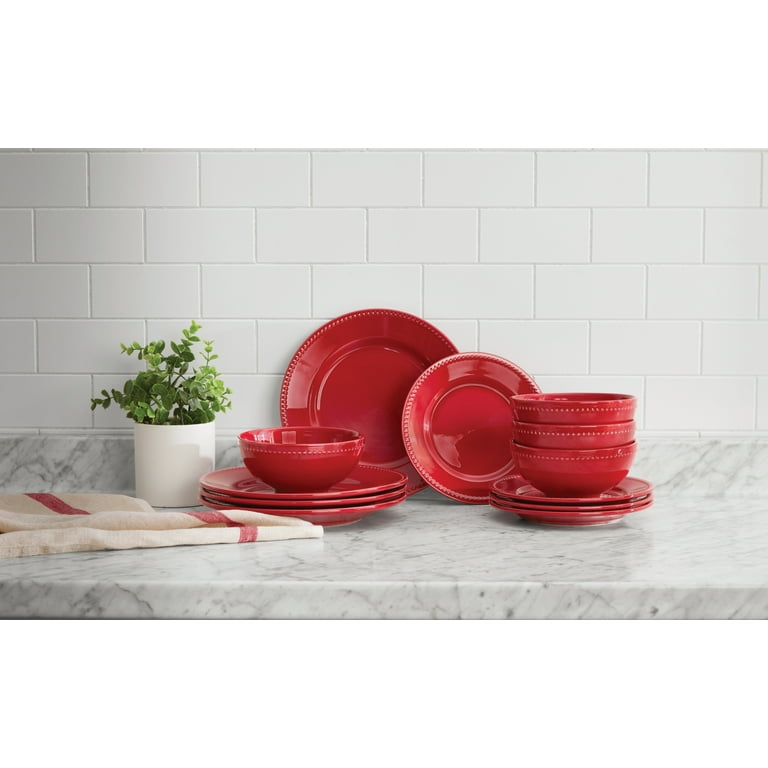 Mainstays Brynn 12-Piece Stoneware Dinnerware Set Red - Walmart.com
