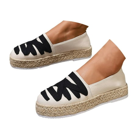 

Oyedens Platform Slip on Loafers for Women Casual Beach Linen Espadrilles Flats Walking Shoes