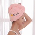 thumbnail image 1 of Toalla de microfibra para el cabello para mujer, de secado rápido, suave, absorbente, tipo turbante, gorro de ducha, color rosa., 1 of 5