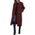 thumbnail image 3 of Fall Winter Women Solid Color Long Sleeve Double Breasted Casual Lapel Long Trench Coat, 3 of 7