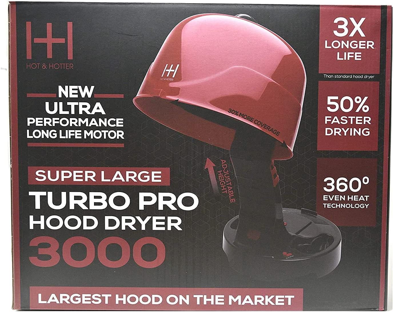 Hot & Hotter Super Large Turbo Pro Hood Dryer 3000 Ultra Performance Long Life Motor 3x Longer Life