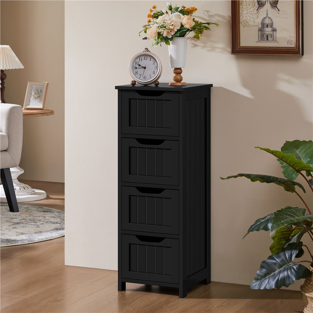 Yaheetech 4-Drawer Slim Floor Cabinet for Bathroom, Living Room, Black