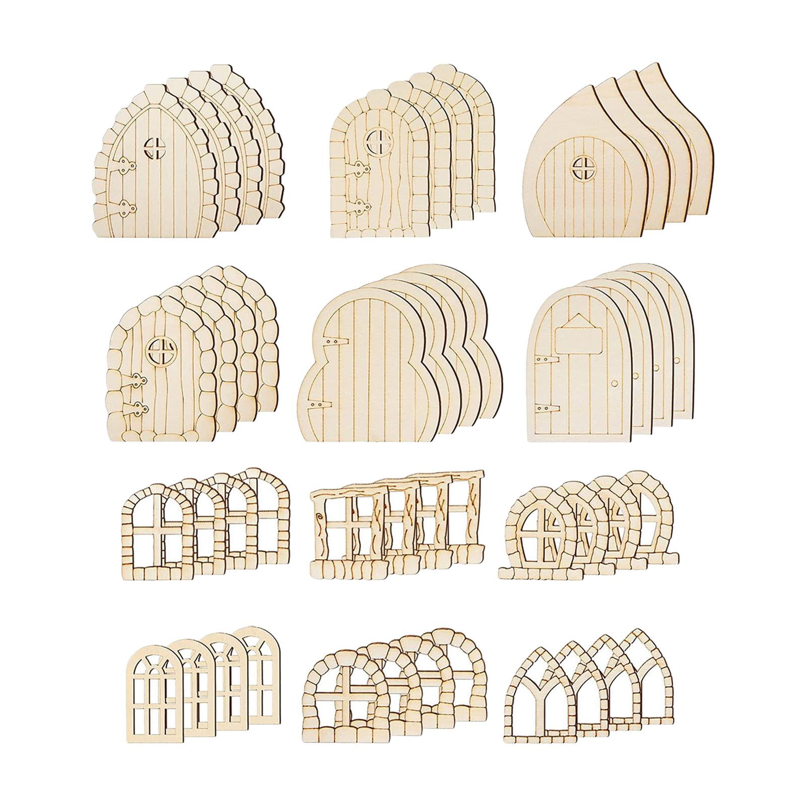 NBEADS 20 Pcs Unpainted Wooden Fairy Doors - Mini Blank Hollow-Out Craft Doors For DIY Fairy Gardens & Crafts
