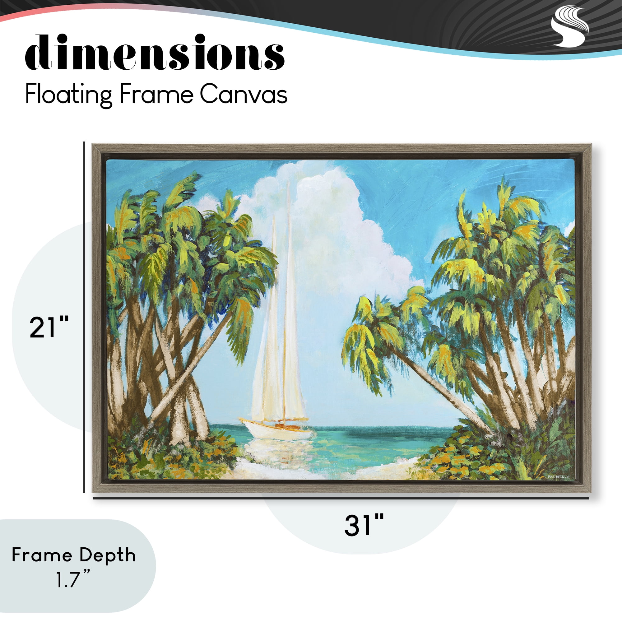 Stupell Industries Sailboat Among Palms Brown Framed Floater Canvas Wall Art, design by Dan Meneely