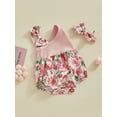thumbnail image 2 of SXYPAYXS Newborn Baby Girl Summer Outfits Floral Bow One Shoulder Romper Bodysuit and Headband Set Infant Cute Clothes, 2 of 7