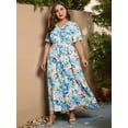 thumbnail image 2 of Women Plus Size Short Sleeve Dress Loose Summer Casual A-Line Flowy Midi Dresses Light Blue Flowers XXXL, 2 of 6