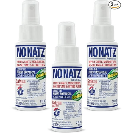 No Natz Botanical Bug Repellent, Effective for Gnat, Mosquito, and Biting Flies, Hand-Crafted and DEET-Free, Non-Greasy Formula, 2 Ounce Spray Bottle, 3-Pack