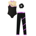 thumbnail image 4 of Kaerm Kids Girls Gymnastic Yoga Ballet Dance Suit Metallic Ice Skating Bodysuit Leotard with Legging Purple&Black 14, 4 of 7