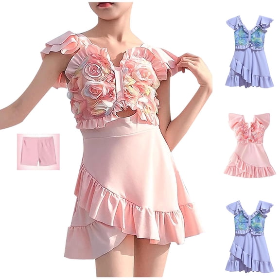 Bovxnpu Girls' 2 Piece Swimwear Sets Girls Floral Graphic One-Piece Swimsuit With Skirt Swimwear (Girl's or Girl's Plus)