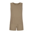 thumbnail image 4 of Lyrcatrment Shorts Sets for Women 2pc Cotton Linen Outfits Summer Tank Tops Round Neck Matching Set Trendy Casual Outfits Womens Clothing(X-Large,Khaki), 4 of 9