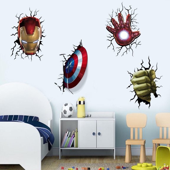 Superheroes Breaking Through Wall Sticker Captain America Children Boys Wall Decals Peel and Stickers for Spider-Man Walls Bedroom Living Room Home Décor(15.7X23.7) Inch