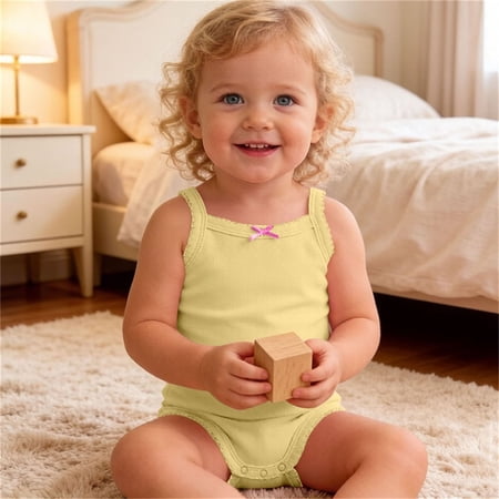 BRGZLK Baby Girls Sleeveless Romper Summer 2026 Solid Color Cute Lightweight Soft Comfortable Cotton Bodysuit Newborn Crawling Suit Yellow 36-42 Months