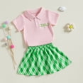thumbnail image 5 of Okbabeha  Toddler Baby Girl Golf Outfit Short Sleeve Polo T Shirt Golf Print Mini Skirt Set 2Pcs Clothes, 5 of 7