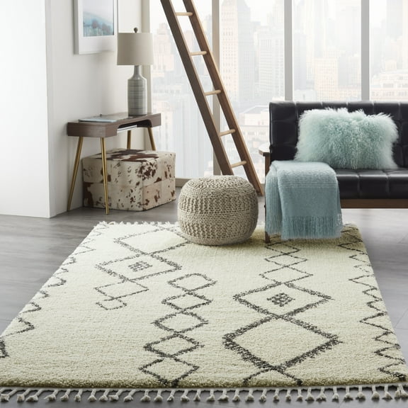 Nourison Diamond Trellis Shag Geometric Ivory/Slate Area Rug