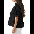 thumbnail image 4 of Blusa con Cuello en V y Mangas Abullonadas para Mujer, Estilo Babydoll, Peplum, Elegante, Informal, Plisada, Holgada. Negro XL, 4 of 6