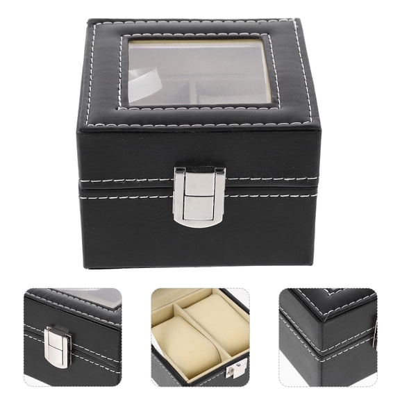 Amosfun Premium Black PU Watch Box with Metal Lock for Secure Storage and Display