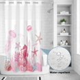 thumbnail image 2 of No Hook Shower Curtain, Pink Coastal Shower Curtains for Bathroom with See Through Top Window, Summer Ocean Coral Jellyfish Seahorse Starfish Waterproof & Washable Bath Curtain Small Stall 36"x78", 2 of 9