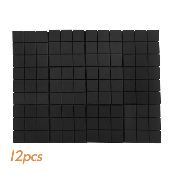 12pcs 12*12*2in Studio Acoustic Foams Panels Sound Insulation Soundproof Sound Absorbing Foam Wall Deadening for Studio KTV Broadcast Family Theater Black