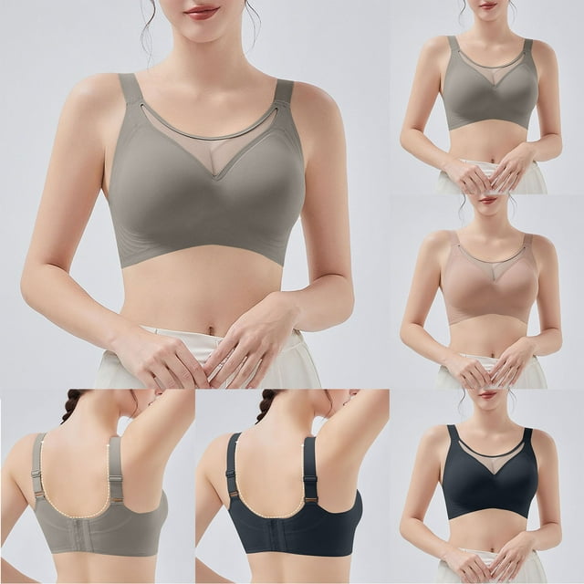 SYVGVA Womens Bras For Women Solid Color Backless Seamless Push Up Beautiful Back Comfortable Everyday Support,Gray,XXXL