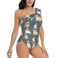 thumbnail image 3 of Rateoe Cartoon Bulldog 1 Pattern Women One Piece Swimsuits Tummy Control One Shoulder Bathing Suits Ruffle Swimwear-Medium, 3 of 6
